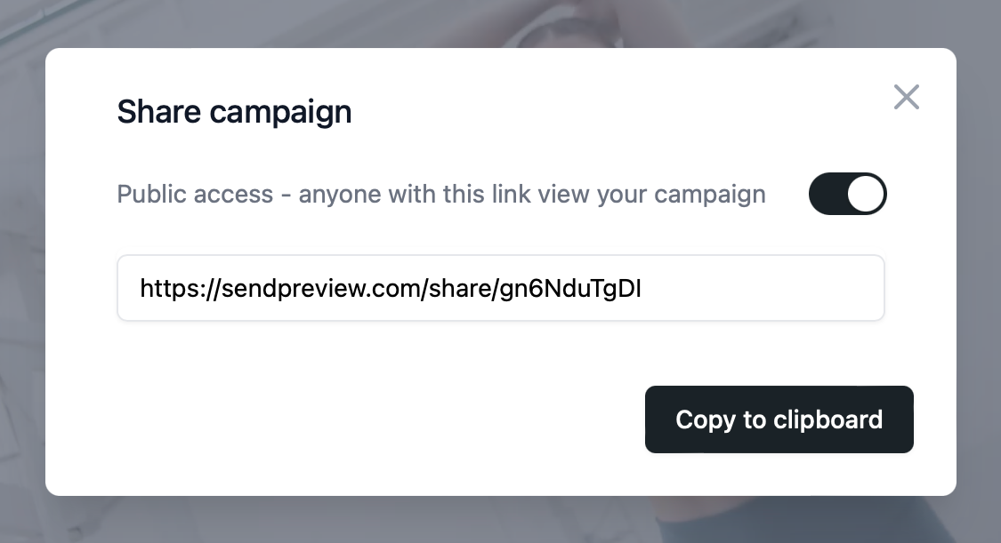 Screenshot of Sendpreview campaign shareable link