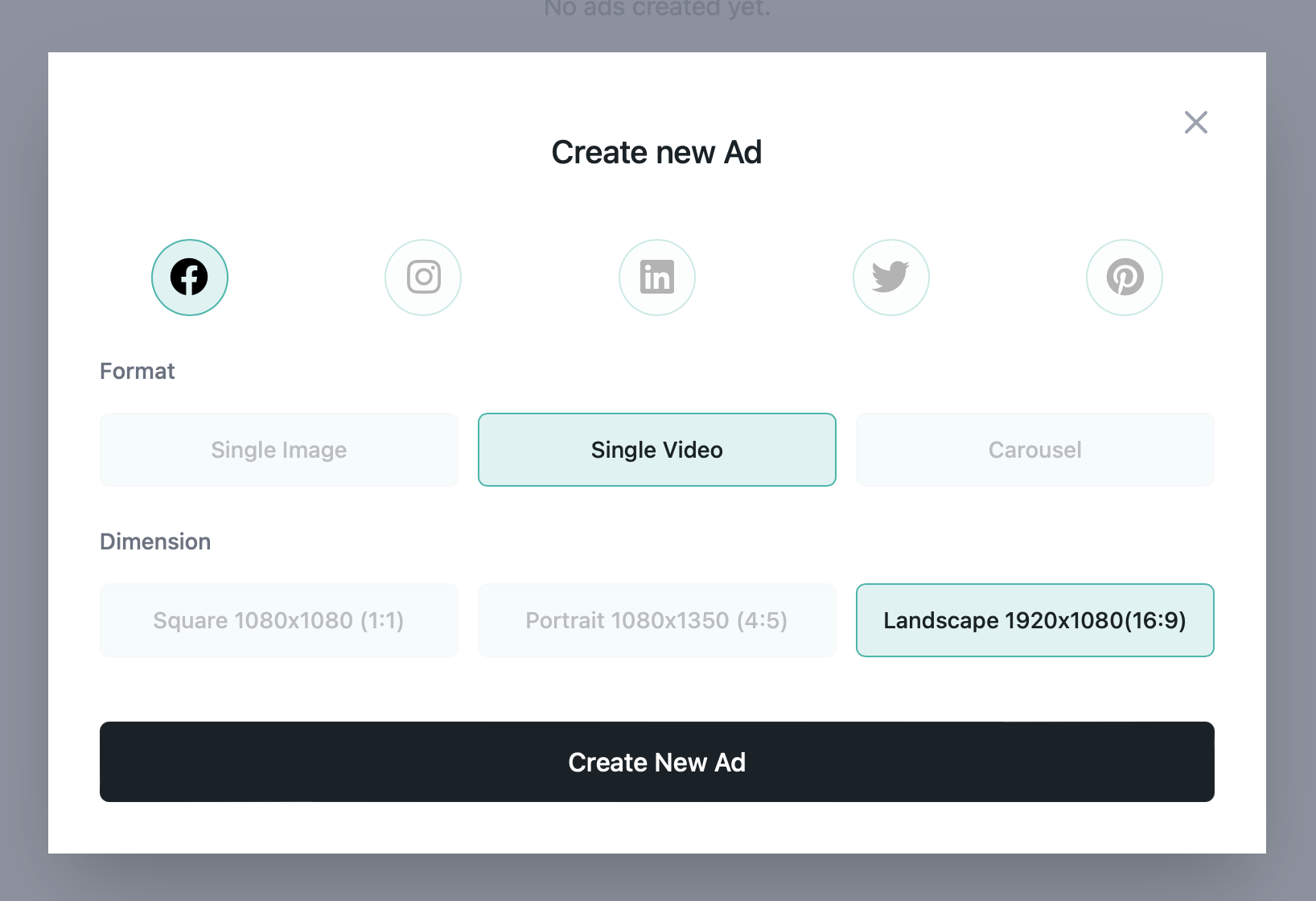 Screenshot of Sendpreview new ad setup